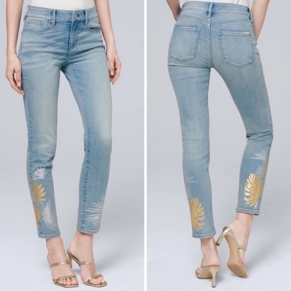 White House Black Market Denim - WHBM Light Wash Slim Crop Jeans with Palm Leaf Print 6